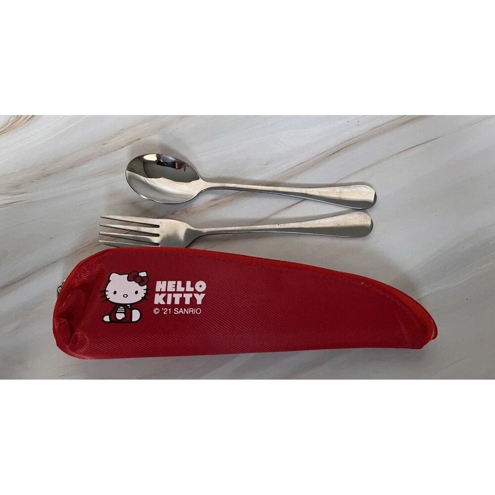 2 Sets Sanrio Hello Kitty Tableware Set Stainless Steel Spoon&Fork with Pouch